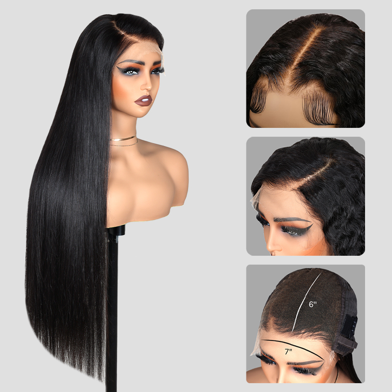 XYS Hair 7x6 HD Lace Straight Glueless Wigs With Pre-Bleached Invisible Knots