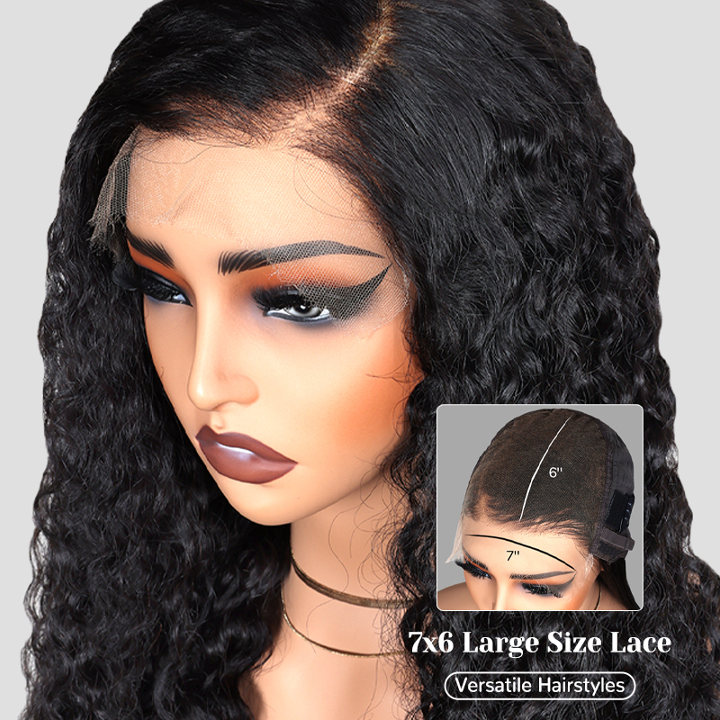 XYS Hair Pre Cut 7x6 HD Lace Burmese Curly Glueless Wigs With Natural Hair Line