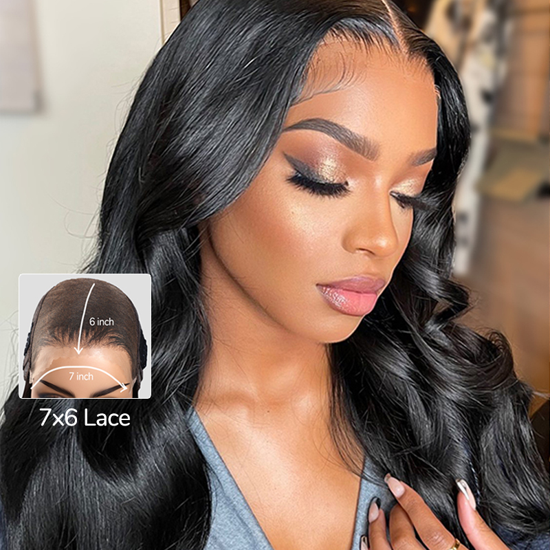 XYS Hair 7x6 HD Lace Closure Wigs Loose Body Wave Hair Black Human Hair Wigs 180% Density