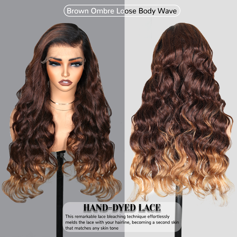 XYS Hair 7x6 Brown Ombre Loose Body Wave Wig Glueless Lace Wigs Ready To Go Wigs
