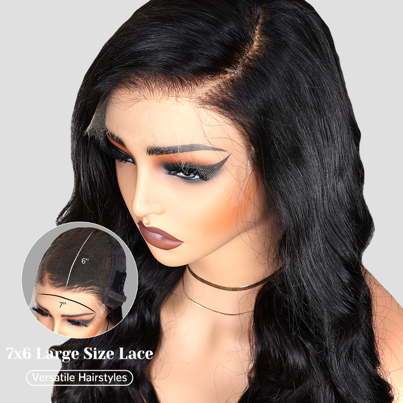 XYS Hair 7x6 HD Lace Closure Wigs Loose Body Wave Hair Black Human Hair Wigs 180% Density