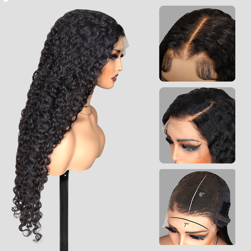 XYS Hair Pre Cut 7x6 HD Lace Burmese Curly Glueless Wigs With Natural Hair Line