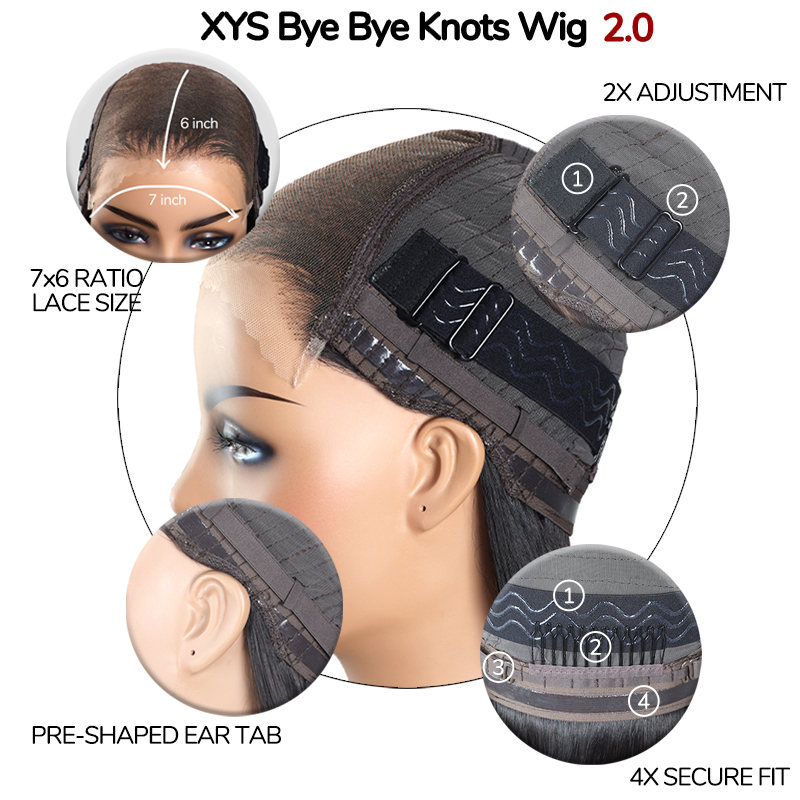XYS Hair glueless 13x4 5x5 7x6 With Pre-plucked HD lace front human hair wigs 180% Density