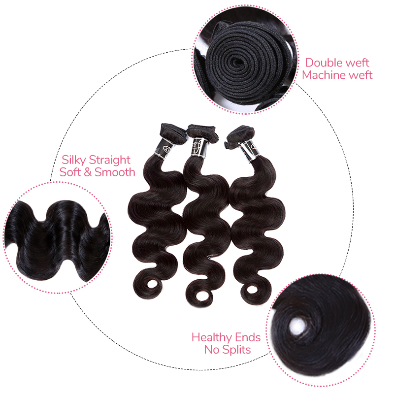 XYS Hair 3/4 Bundles Deal Body Wave 100% Human Hair Double Weft