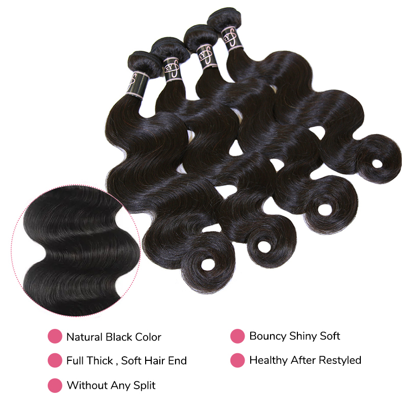 XYS Hair 3/4 Bundles Deal Body Wave 100% Human Hair Double Weft