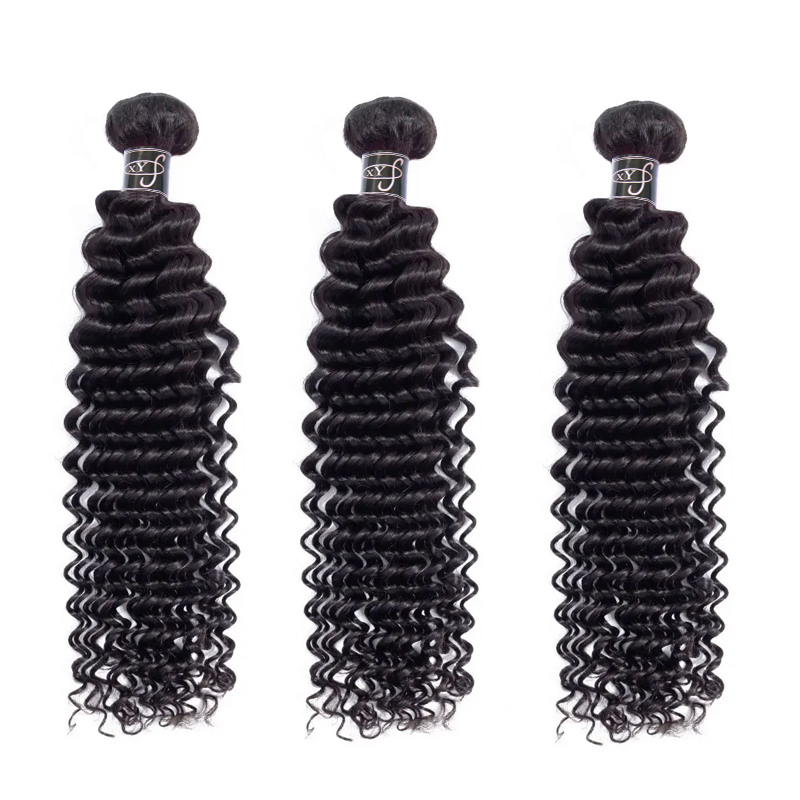 XYS Hair 3/4 Bundles Deal Deep Wave Human Hair 100% Human Hair Bundles