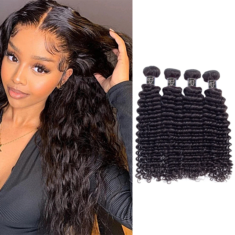 XYS Hair 3/4 Bundles Deal Deep Wave Human Hair 100% Human Hair Bundles