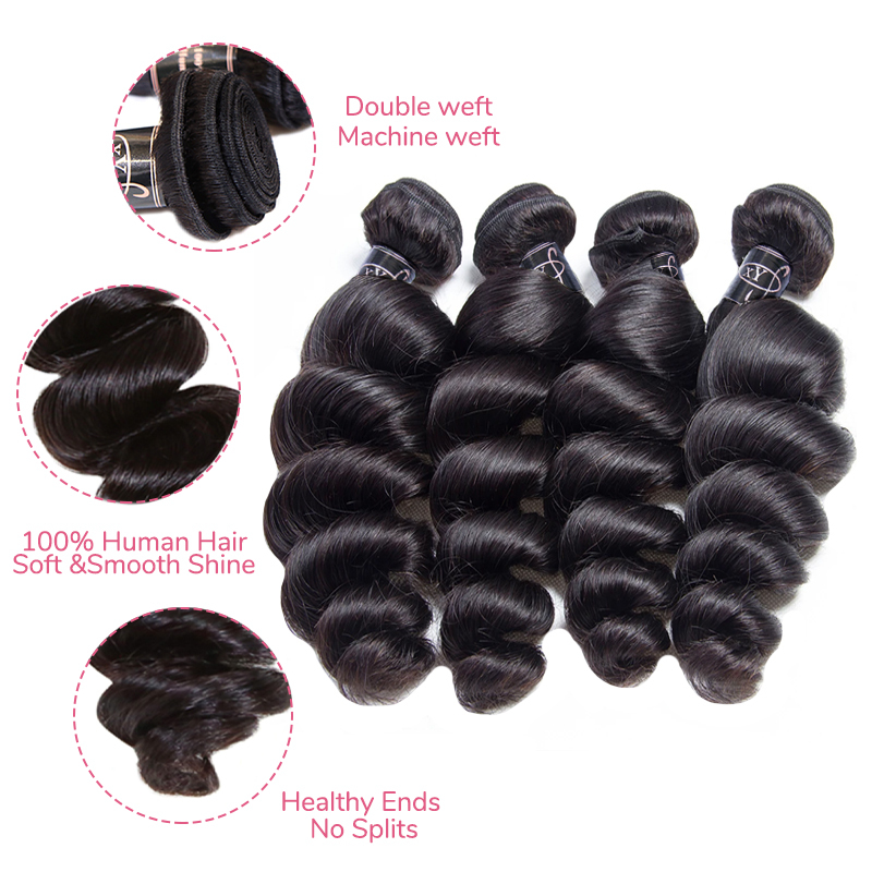 XYS Hair 3/4 Bundles Deal Loose Curly 100% Human Hair