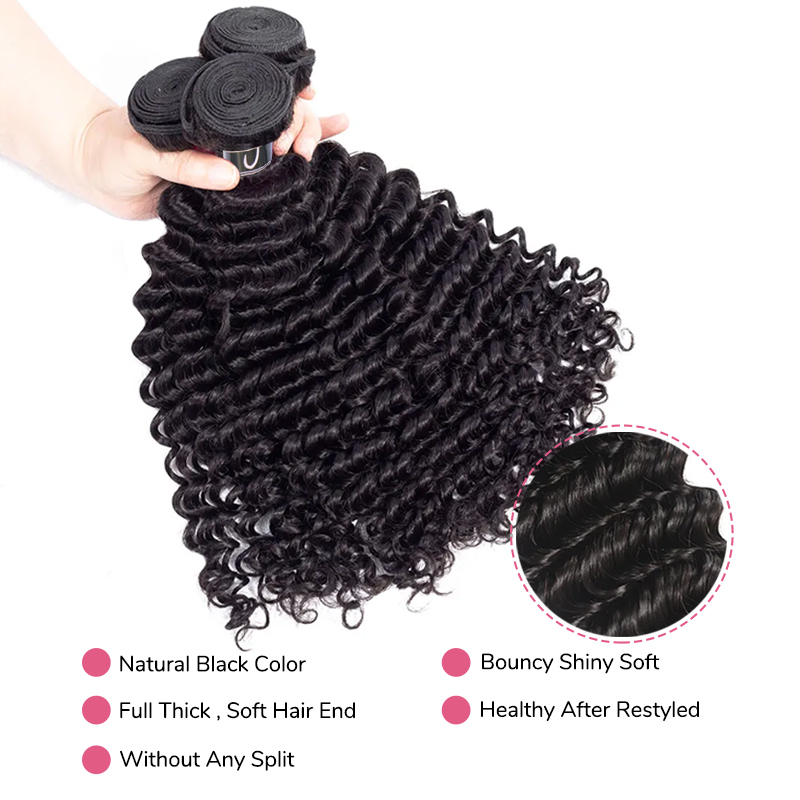 XYS Hair 3/4 Bundles Deal Deep Wave Human Hair 100% Human Hair Bundles