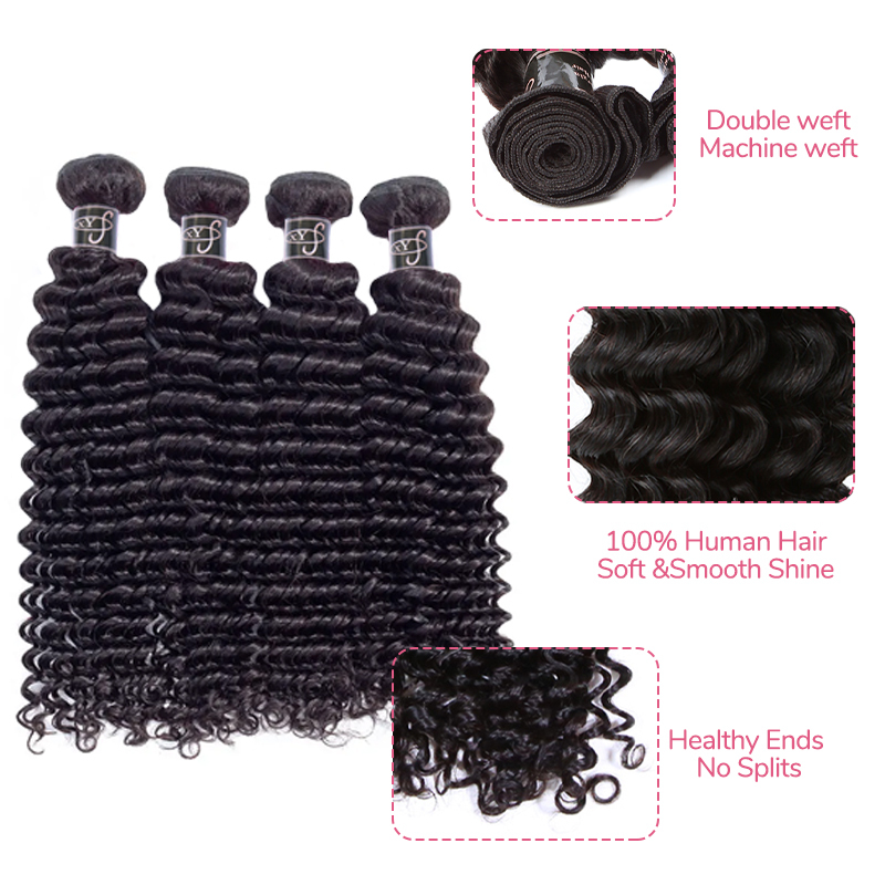 XYS Hair 3/4 Bundles Deal Deep Wave Human Hair 100% Human Hair Bundles