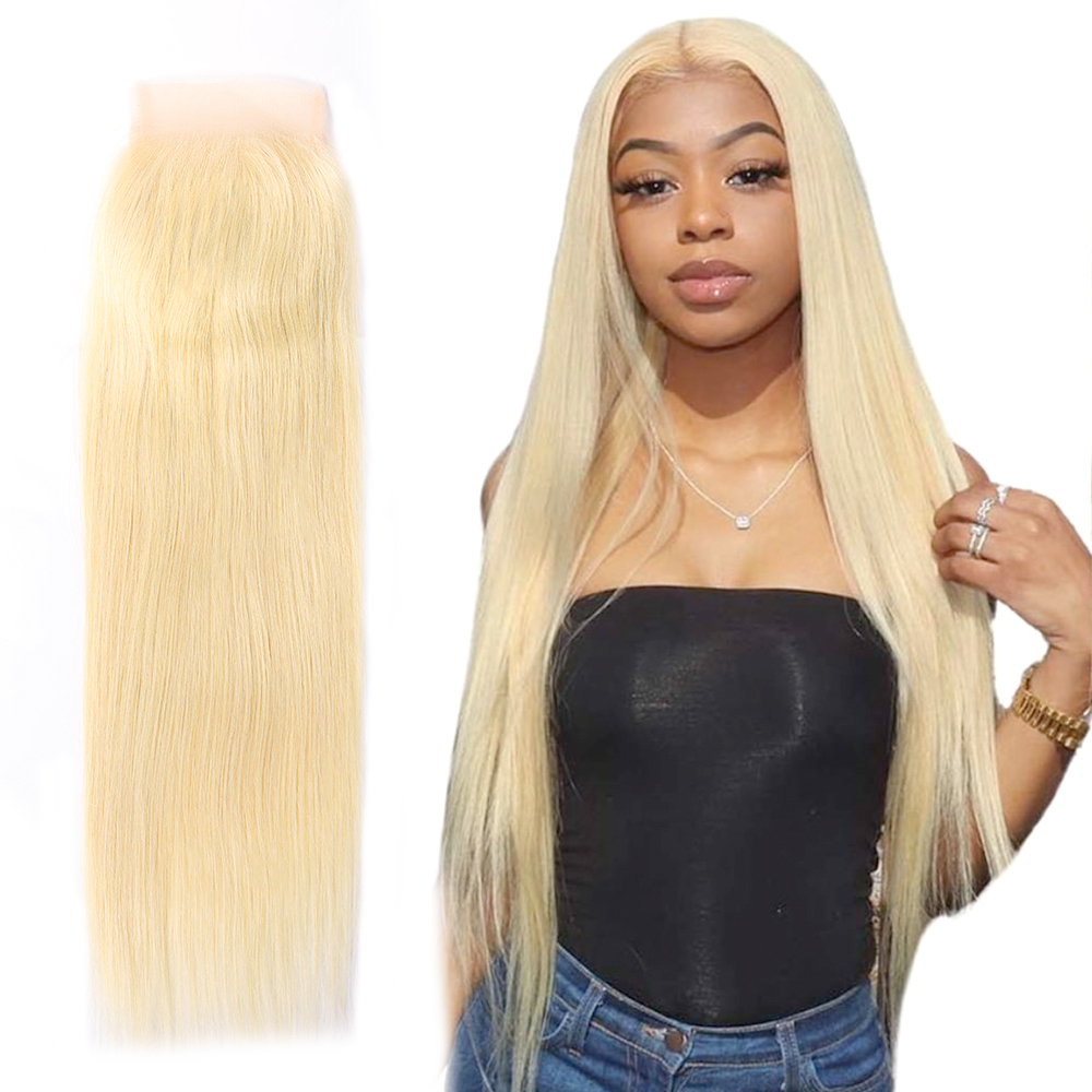 XYS Hair 613 Blonde Straight Closure 4x4 Transparent Lace Closure