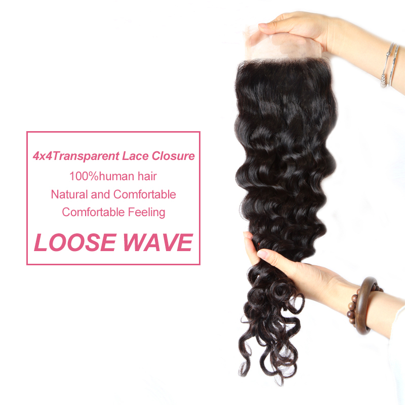 XYS Hair Loose Wave Human Hair 4x4 Transparent Lace Closure Free Part Lace Closure