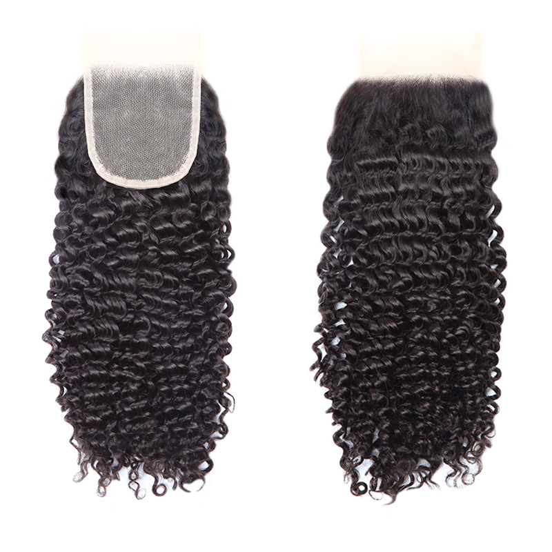 XYS Hair Deep Wave Virgin Hair 4x4 Transparent Lace Closure Natural Black Color