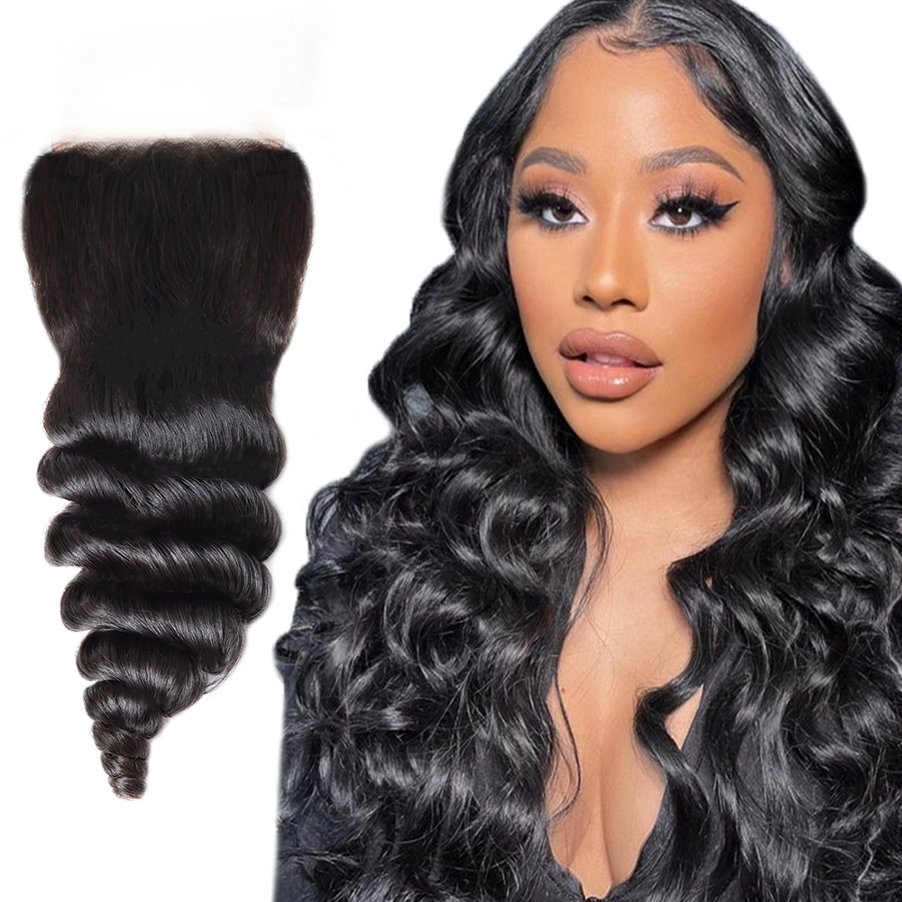 XYS Hair Loose Curly Virgin Human Hair 4x4 Transparent Lace Closure Natural Hairline