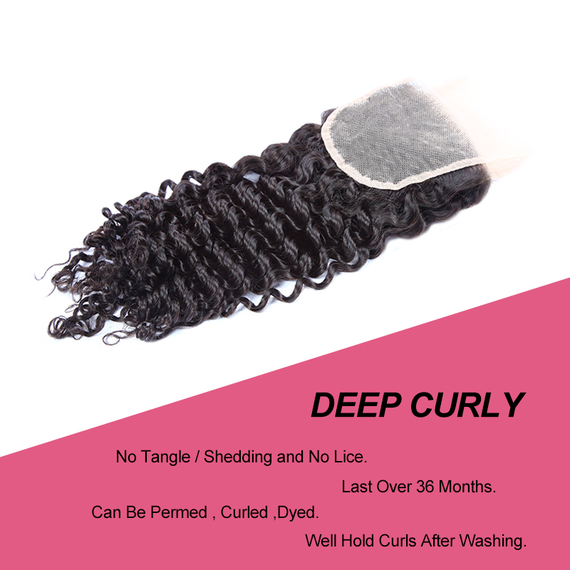 XYS Hair Deep Curly Hair 4x4 Transparent Lace Closure With Natural Hairline And Baby Hair
