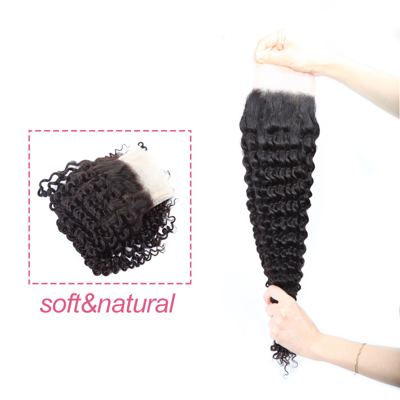 XYS Hair Deep Wave Virgin Hair 4x4 Transparent Lace Closure Natural Black Color