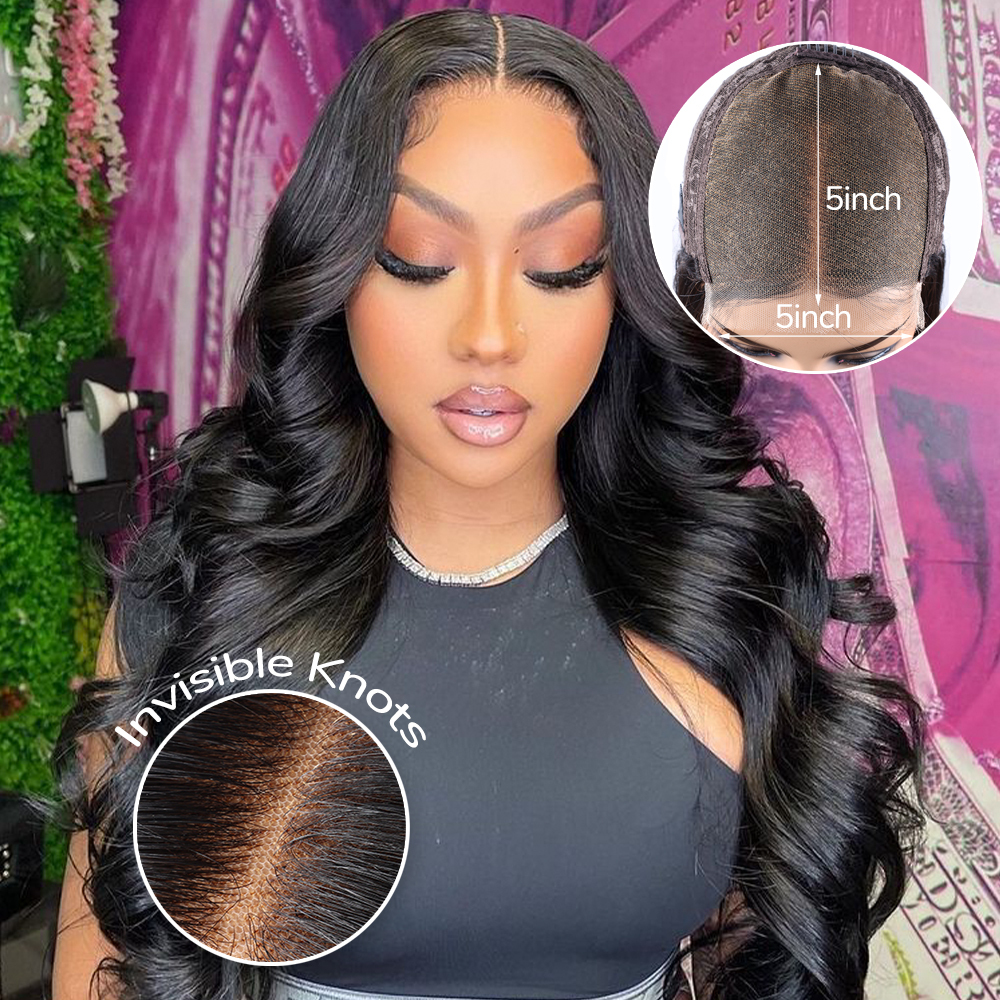 XYS Hair 5x5 Pre-Everything Body Wave Hair Lace Closure Wig With Pre Bleached Knots Plucked Hairline