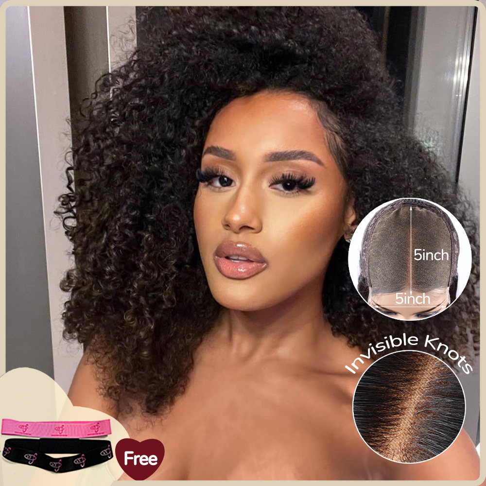 XYS Hair 5x5 Pre-Everything Deep Curly Wig With Pre Bleached Knots Plucked Hairline