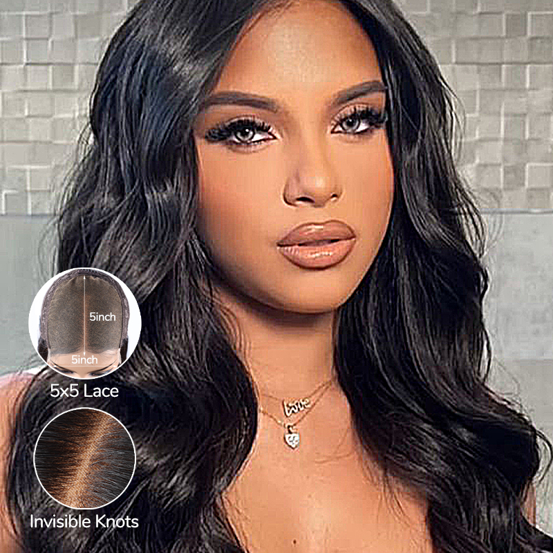 XYS Hair 3D Body Wave Hair 5x5 Pre-Cut HD Lace Closure Pre-Bleached Wig