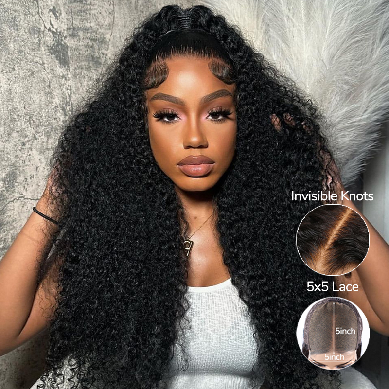 XYS 5X5 Pre-Cut Lace Bye Bye Knots Kinky Curly Lace Closure Wig With Effortless Invisible Lace