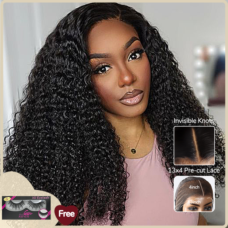 XYS Hair 13x4 Pre-Cut Lace Frontal With HD Lace Frontal  Wig Burmese Curly 180% Density
