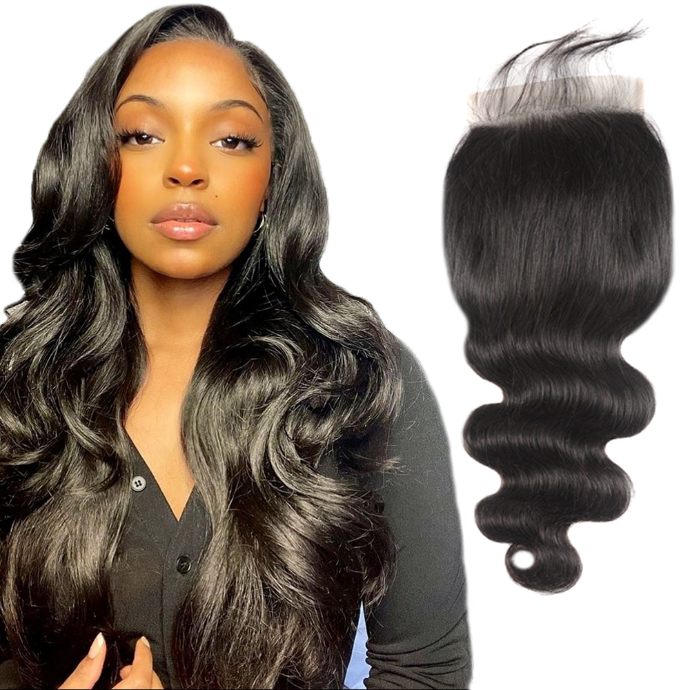 XYS Hair Body Wave Human Hair 5x5 Transparent Lace Closure Nature Color