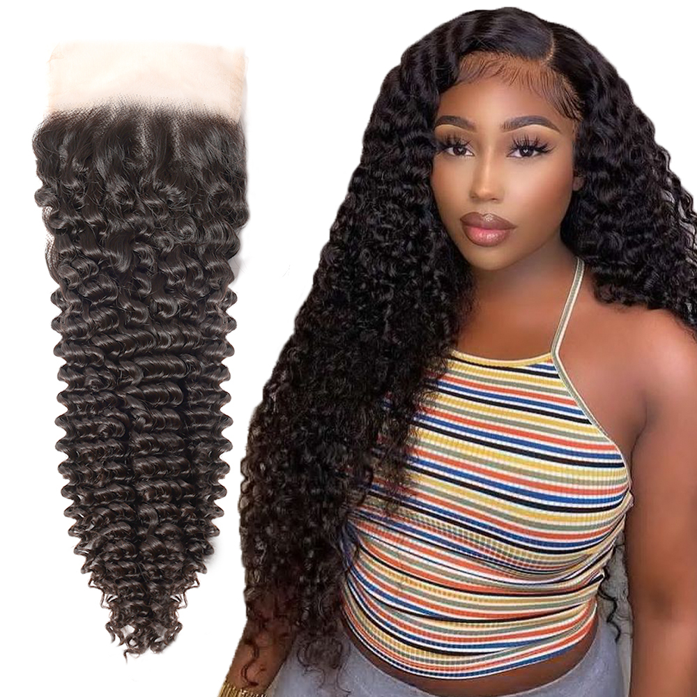 XYS Hair Deep Curly Hair 5x5 Transparent Lace Closure With Natural Hairline