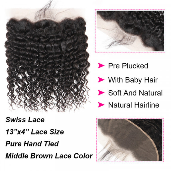 XYS Hair Deep Wave Virgin Hair 13x4 Transparent Lace Frontal With Baby Hair