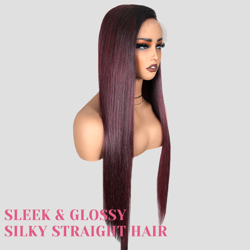 XYS Hair 7x6 Graceful Burgundy 99J Black Roots Straight Glueless Wig
