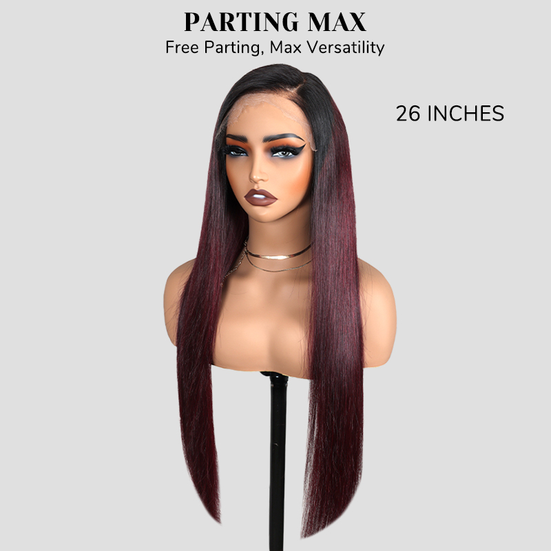 XYS Hair 7x6 Graceful Burgundy 99J Black Roots Straight Glueless Wig