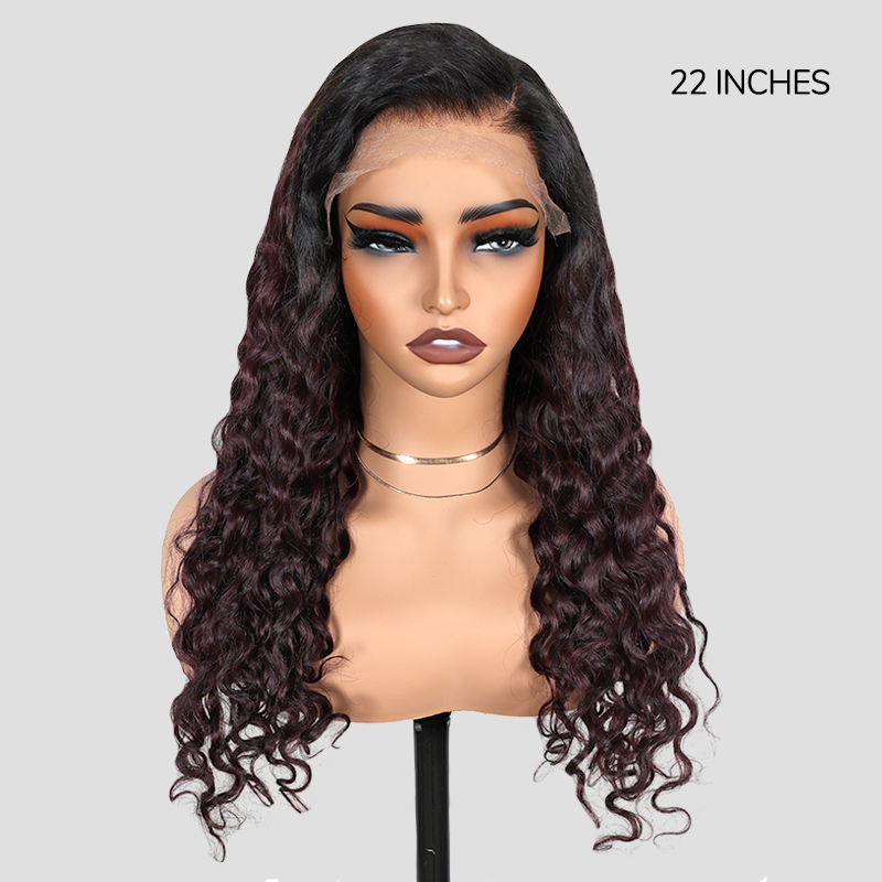 XYS Hair 7x6 Trendy Burgundy Put On and Go Ombre 1B/99J Water Wave Wig