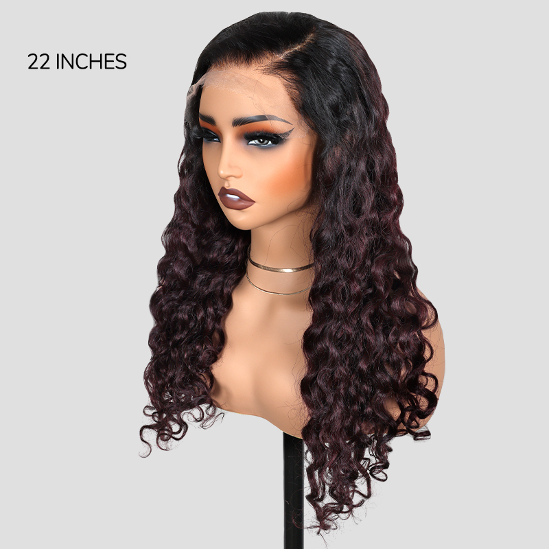 XYS Hair 7x6 Trendy Burgundy Put On and Go Ombre 1B/99J Water Wave Wig