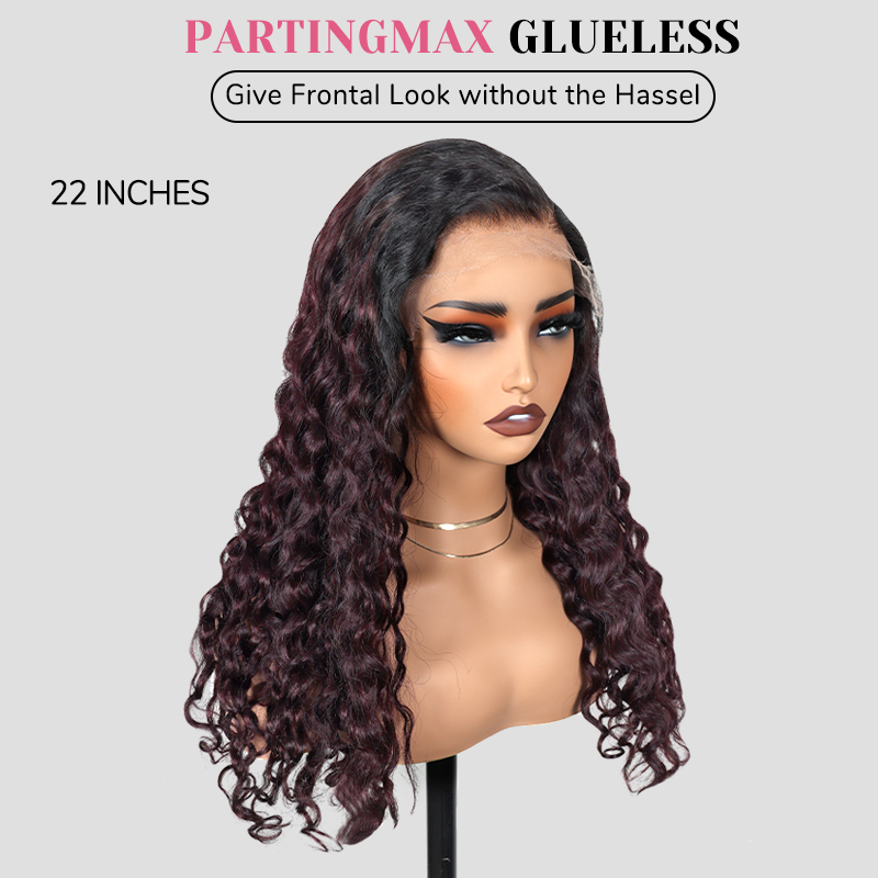 XYS Hair 7x6 Trendy Burgundy Put On and Go Ombre 1B/99J Water Wave Wig
