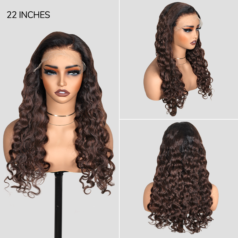 XYS Hair 7x6 Throw On & Go Ombre 1B/4# Water Wave Glueless Wig