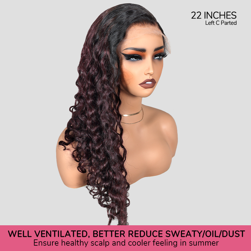 XYS Hair 7x6 Trendy Burgundy Put On and Go Ombre 1B/99J Water Wave Wig