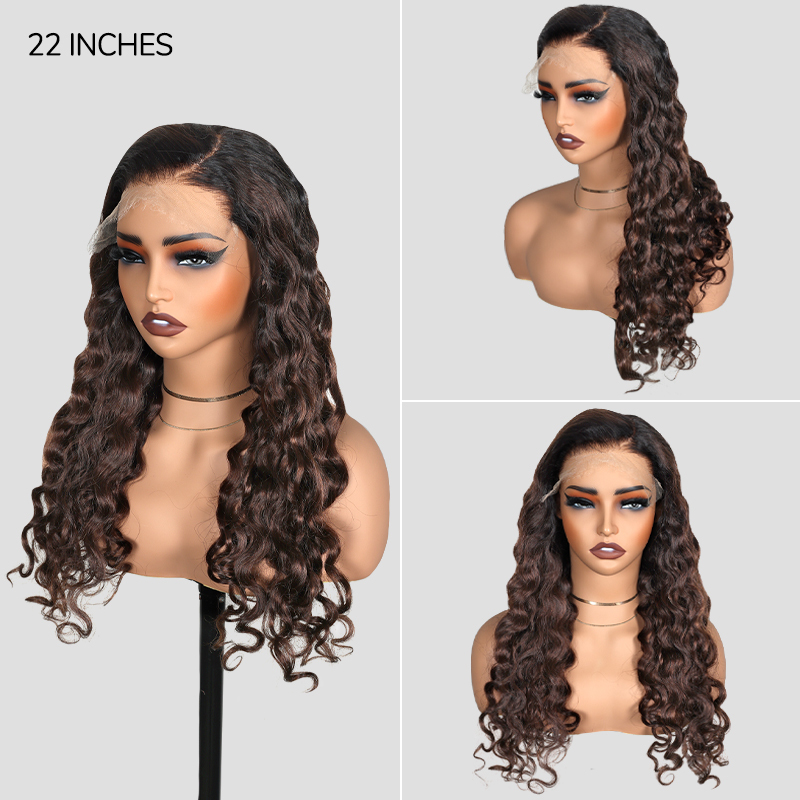 XYS Hair 7x6 Throw On & Go Ombre 1B/4# Water Wave Glueless Wig