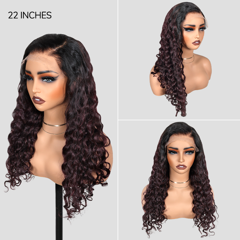 XYS Hair 7x6 Trendy Burgundy Put On and Go Ombre 1B/99J Water Wave Wig