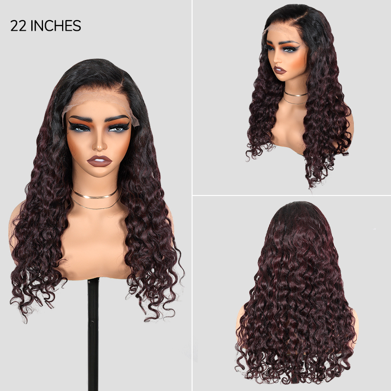 XYS Hair 7x6 Trendy Burgundy Put On and Go Ombre 1B/99J Water Wave Wig
