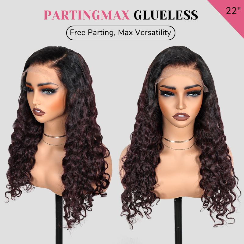 XYS Hair 7x6 Trendy Burgundy Put On and Go Ombre 1B/99J Water Wave Wig