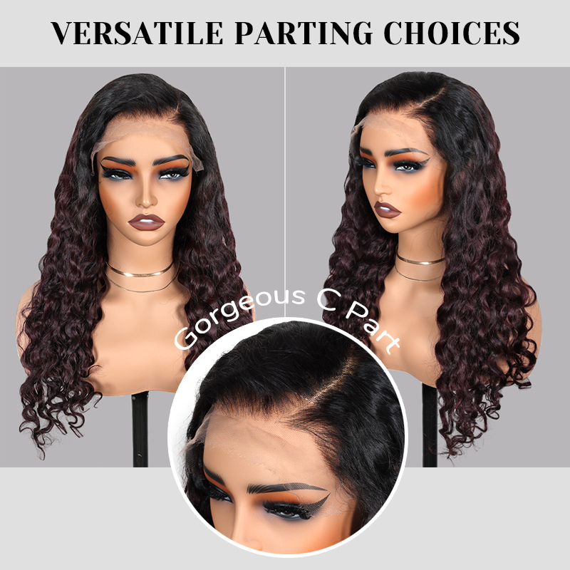 XYS Hair 7x6 Trendy Burgundy Put On and Go Ombre 1B/99J Water Wave Wig