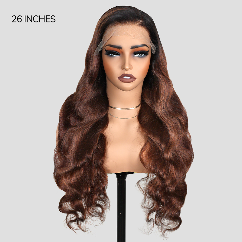 XYS Hair 7x6 1B/4# Ombre Brown Hair 100% Virgin Human Hair Body Wave Wig Weave
