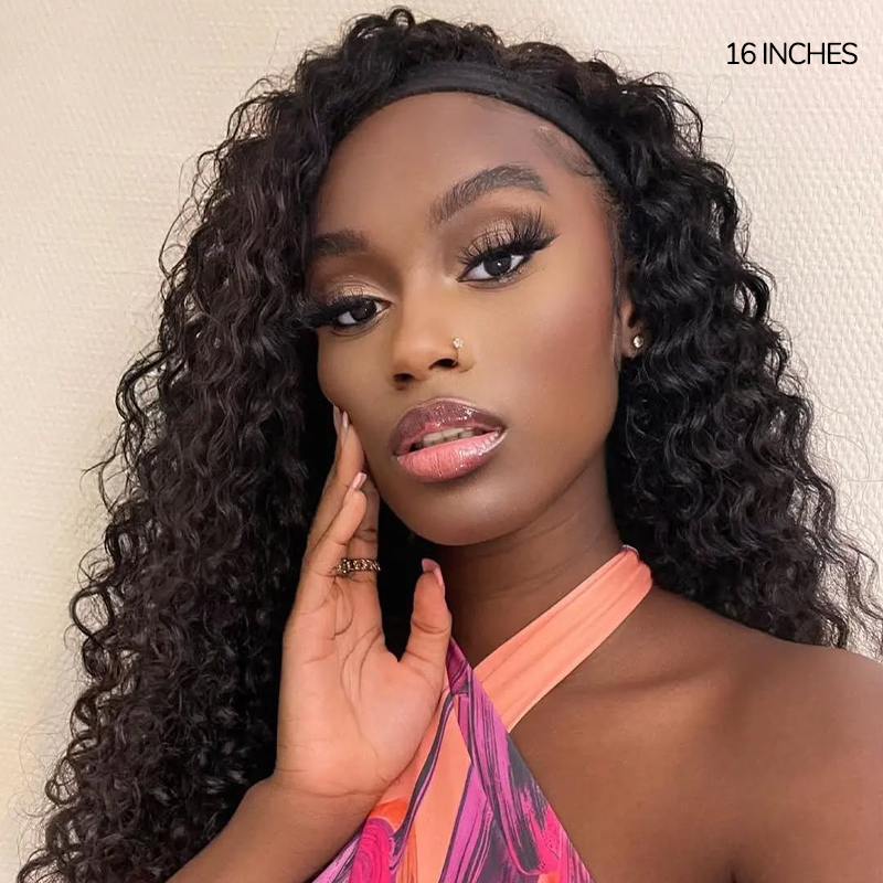 XYS Hair Water Wave Headband Wig Glueless Human Hair Wig