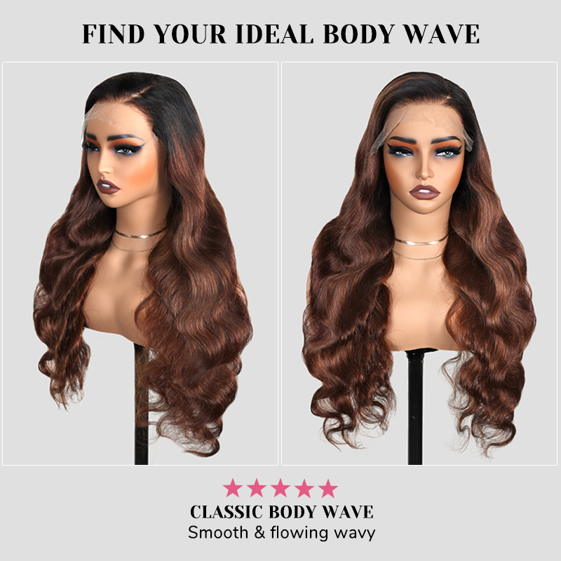 XYS Hair 7x6 1B/4# Ombre Brown Hair 100% Virgin Human Hair Body Wave Wig Weave