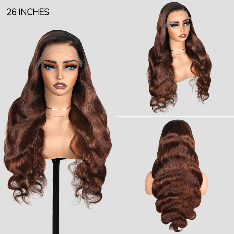 XYS Hair 7x6 1B/4# Ombre Brown Hair 100% Virgin Human Hair Body Wave Wig Weave