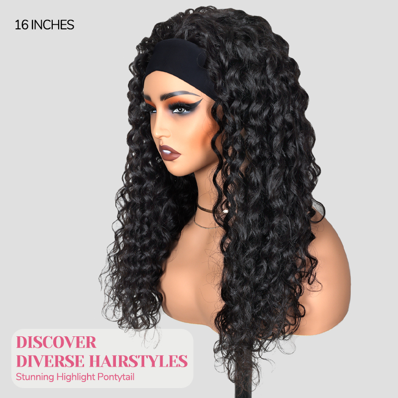 XYS Hair Water Wave Headband Wig Glueless Human Hair Wig