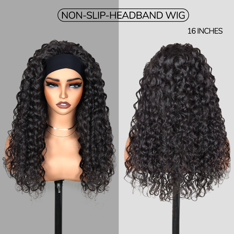 XYS Hair Water Wave Headband Wig Glueless Human Hair Wig