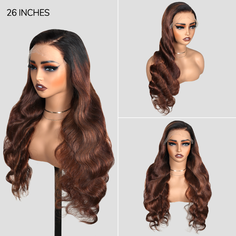 XYS Hair 7x6 1B/4# Ombre Brown Hair 100% Virgin Human Hair Body Wave Wig Weave