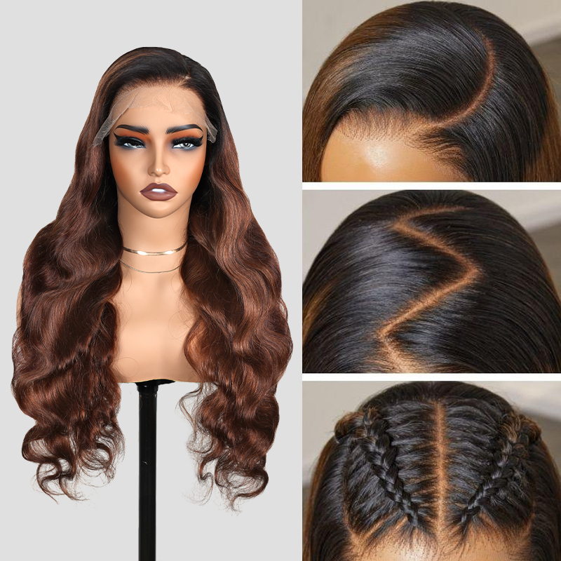 XYS Hair 7x6 1B/4# Ombre Brown Hair 100% Virgin Human Hair Body Wave Wig Weave