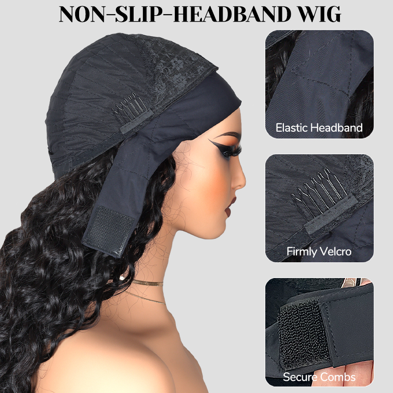 XYS Hair Water Wave Headband Wig Glueless Human Hair Wig