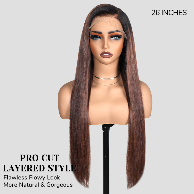 XYS Hair 7x6 1B/4# Straight Glueless HD Lace Wig Breathable Cap